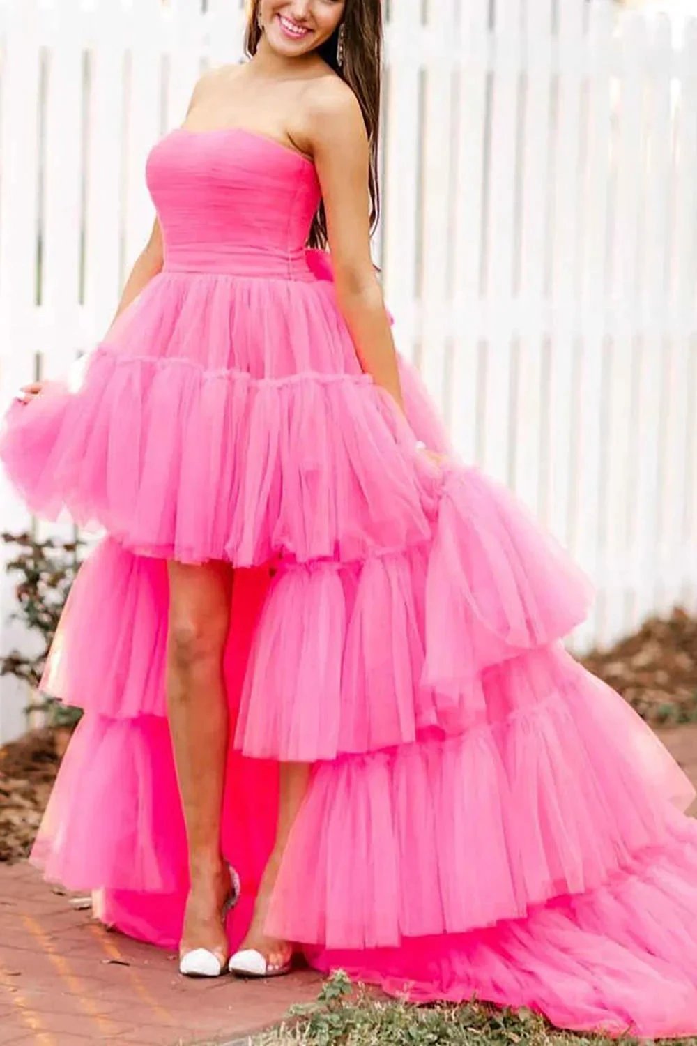 June |A-line High Low Strapless Tulle Prom Dress with Ruffles by KissProm