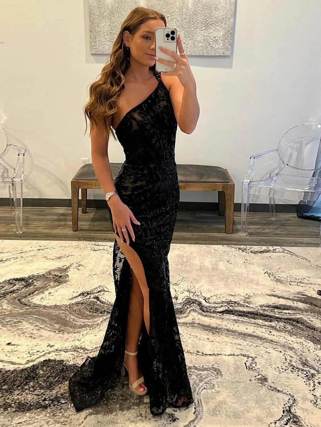 Rosalee |Mermaid One Shoulder Lace Prom Dress with Silt by KissProm