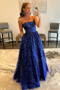 Zara |A-line Sequined Lace Long Prom Dress with Pockets by KissProm