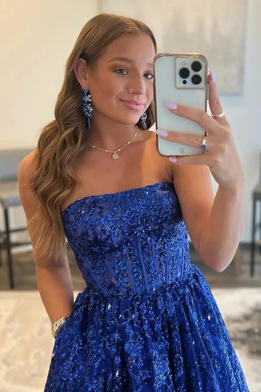 Zara |A-line Sequined Lace Long Prom Dress with Pockets by KissProm
