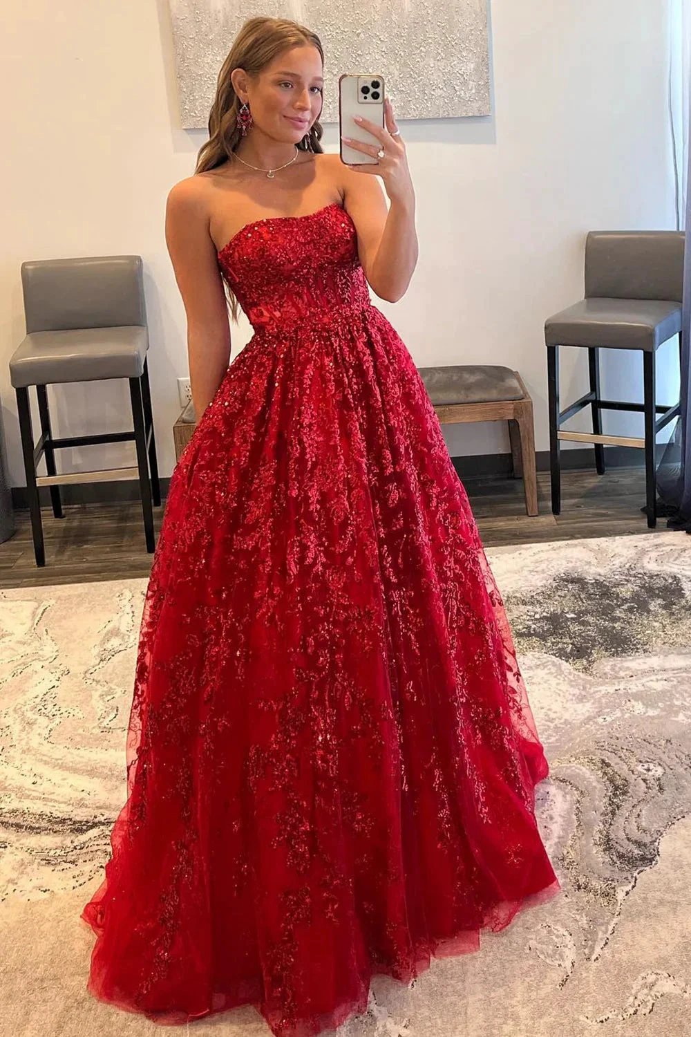 Zara |A-line Sequined Lace Long Prom Dress with Pockets by KissProm