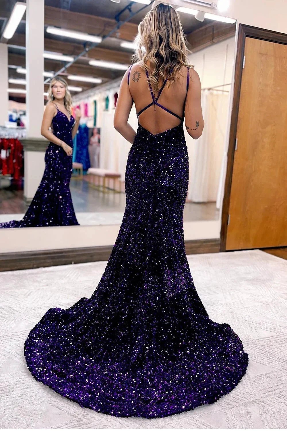 Maddison |Sparkly Blue Mermaid Sequins Long Backless Prom Dress by KissProm