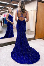 Maddison |Sparkly Blue Mermaid Sequins Long Backless Prom Dress by KissProm