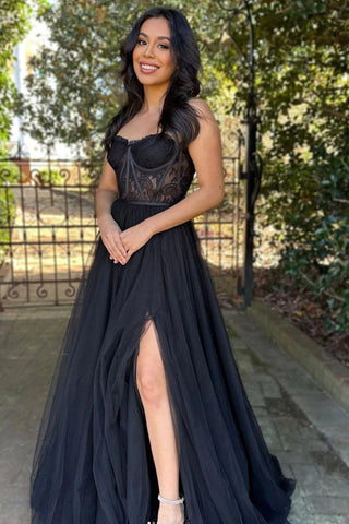 Talia | Vestido de fiesta de tul con escote en forma de corazón y abertura
