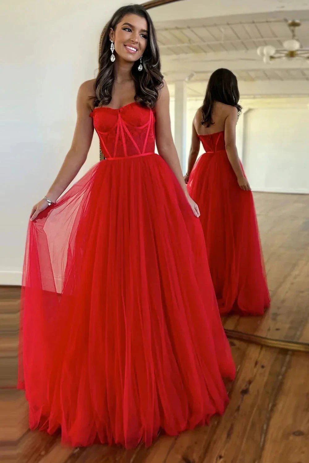 Talia |A Line Sweetheart Corset Tulle Prom Dress with Slit by KissProm