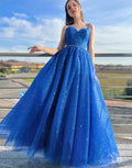Tracy | Royal Blue Sparkly A Line Spaghetti Straps Long Prom Dress by KissProm