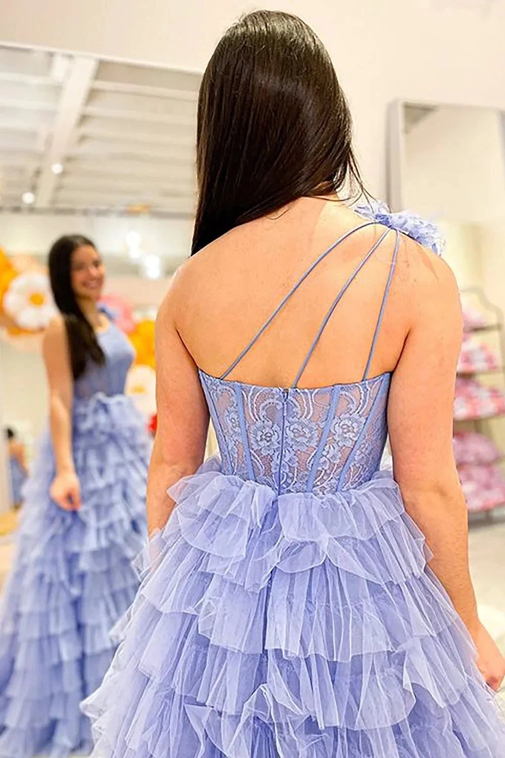 Kinsley | A Line One Shoulder Tiered Long Prom Dress by KissProm