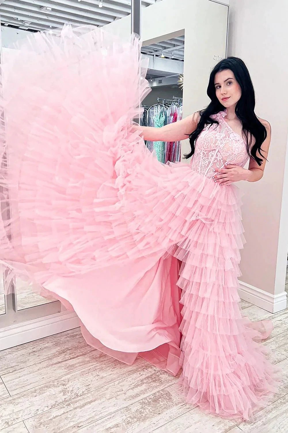 Kinsley | A Line One Shoulder Tiered Long Prom Dress by KissProm