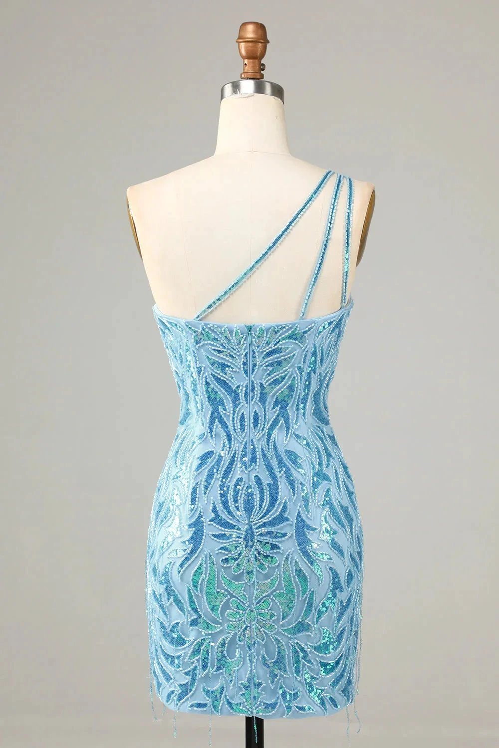 Blue Sheath One Shoulder Sequins Short Homecoming Dress by WEDTREND