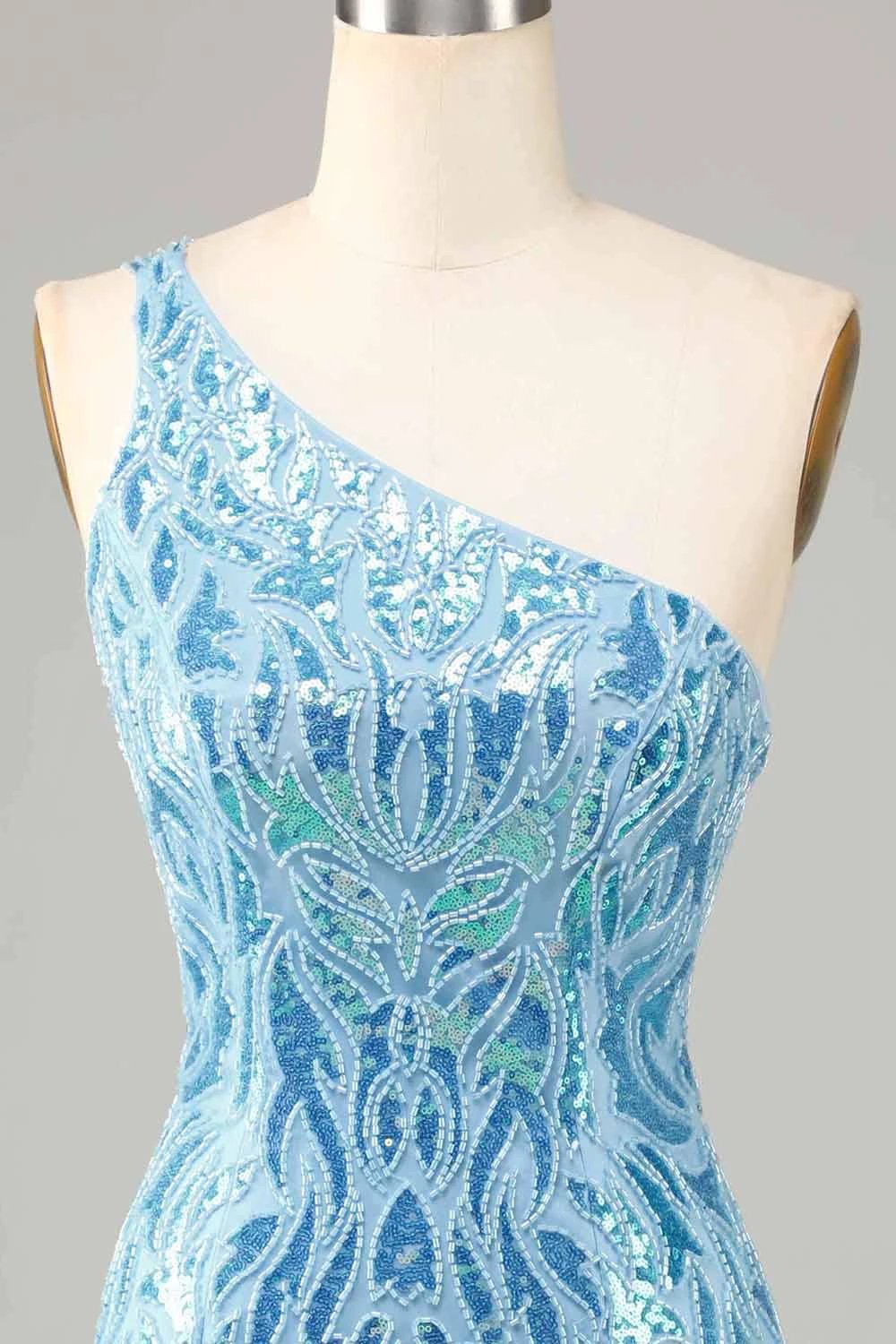 Blue Sheath One Shoulder Sequins Short Homecoming Dress by WEDTREND