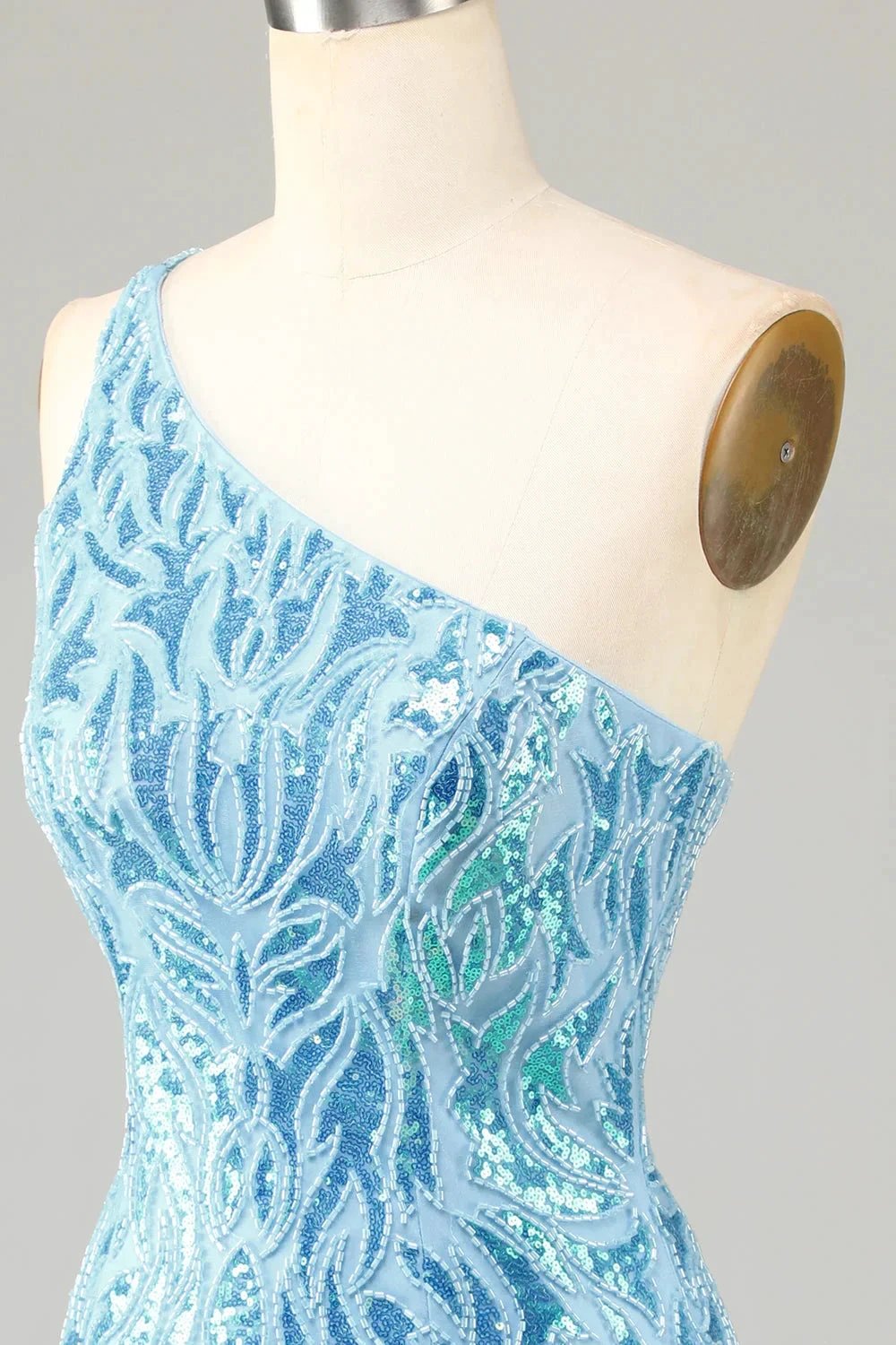 Blue Sheath One Shoulder Sequins Short Homecoming Dress by WEDTREND