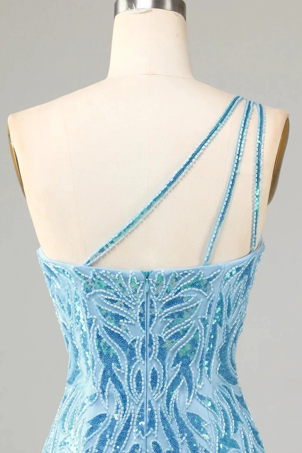 Blue Sheath One Shoulder Sequins Short Homecoming Dress by WEDTREND