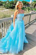 Caroline | A Line Spaghetti Straps Corset Ruffled Prom Dress by KissProm