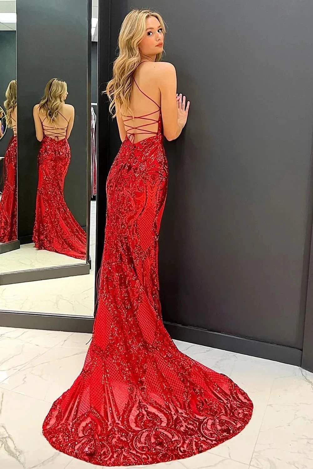 Alexa | Mermaid Sequins Long Prom Dress with Sweep Train by KissProm