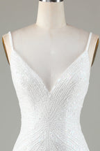 Sparkly White Lace-Up Back Beaded Short Homecoming Dress with Tassel