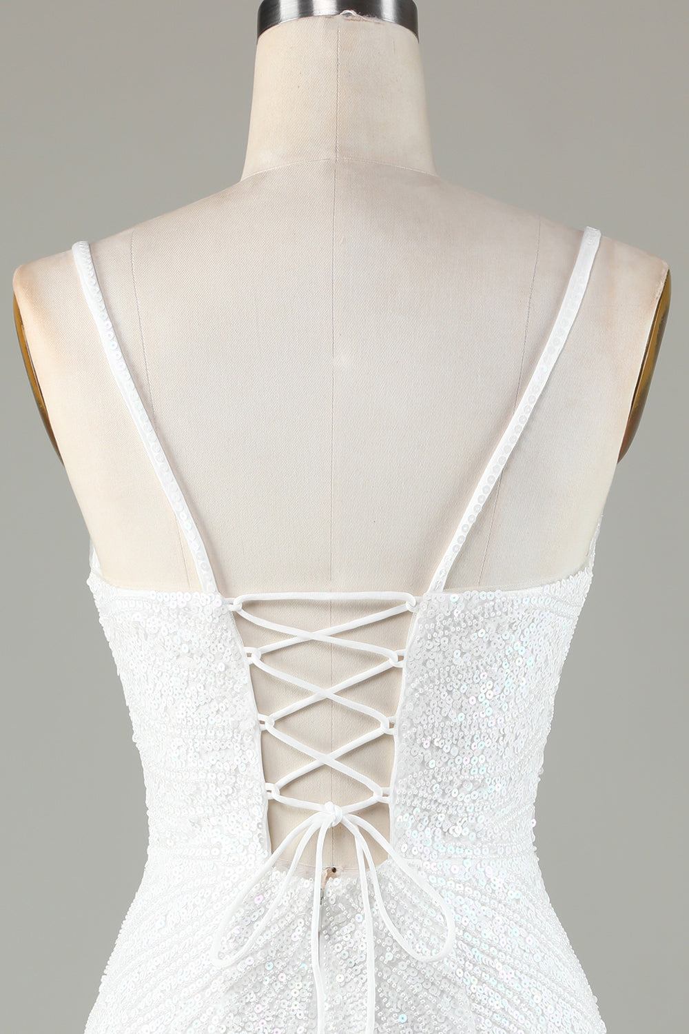 Sparkly White Lace-Up Back Beaded Short Homecoming Dress with Tassel