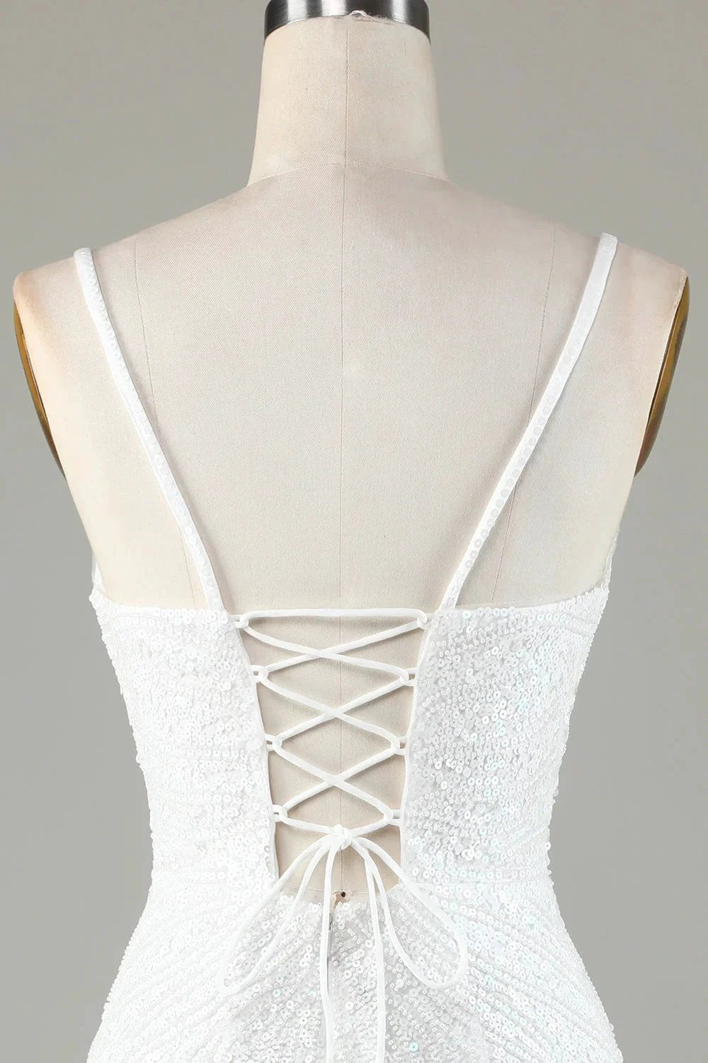 Sparkly White Lace-Up Back Beaded Short Homecoming Dress with Tassel by WEDTREND