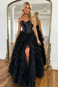 Harmony |A-Line Sweetheart Tiered Tulle Prom Dress with Slit by KissProm