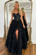 Harmony |A-Line Sweetheart Tiered Tulle Prom Dress with Slit by KissProm