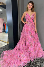 Izabella |A-Line Sweetheart Floral Printed Tulle Prom Dress with Slit by KissProm