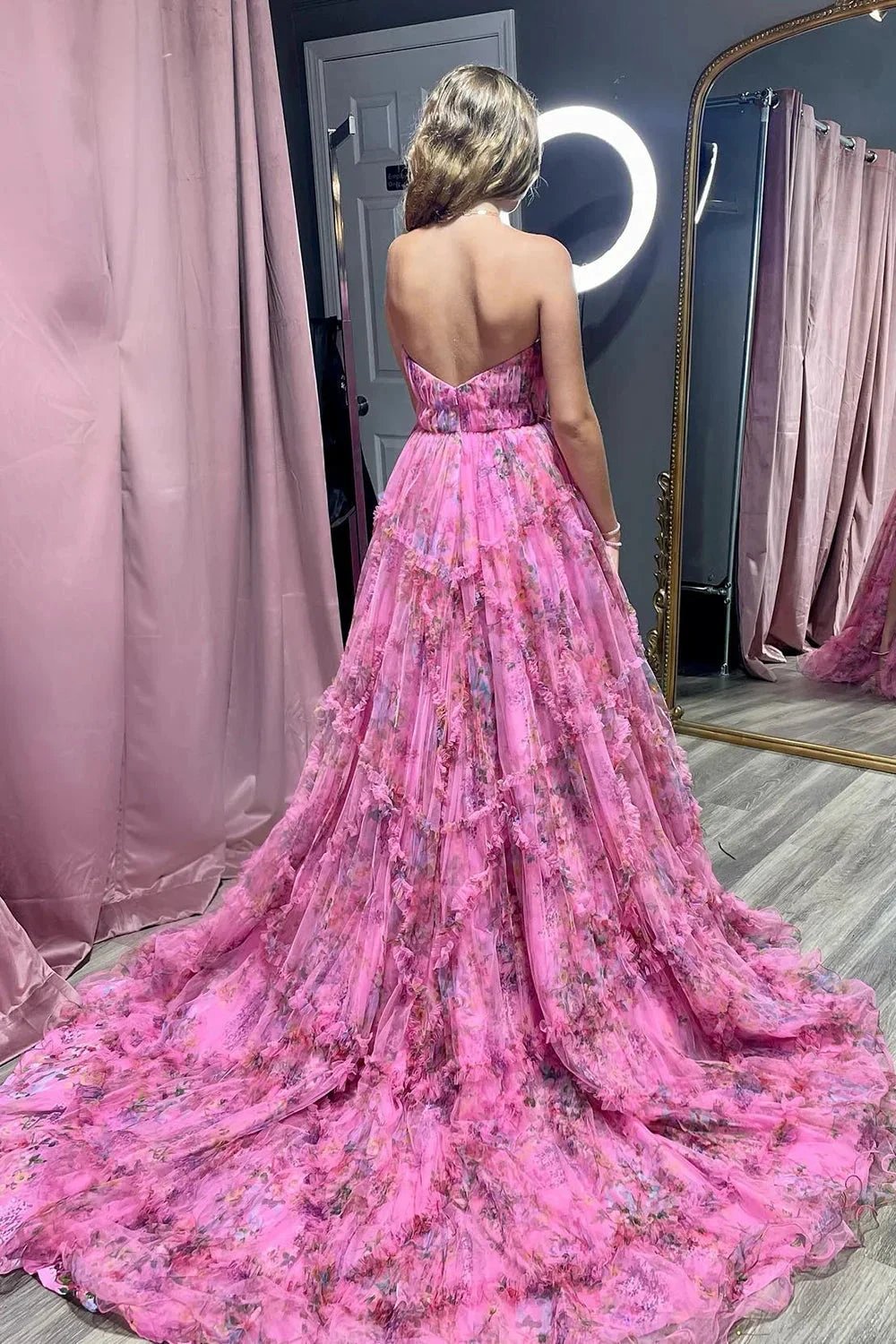 Izabella |A-Line Sweetheart Floral Printed Tulle Prom Dress with Slit by KissProm