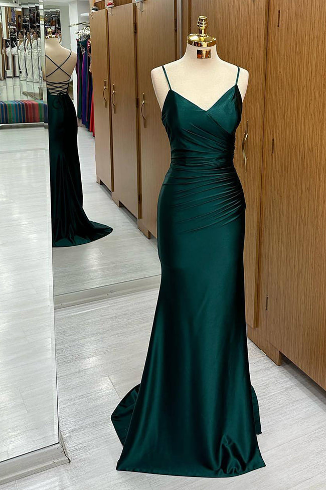 Dark Green Mermaid Satin Long Prom Dress Hover Image