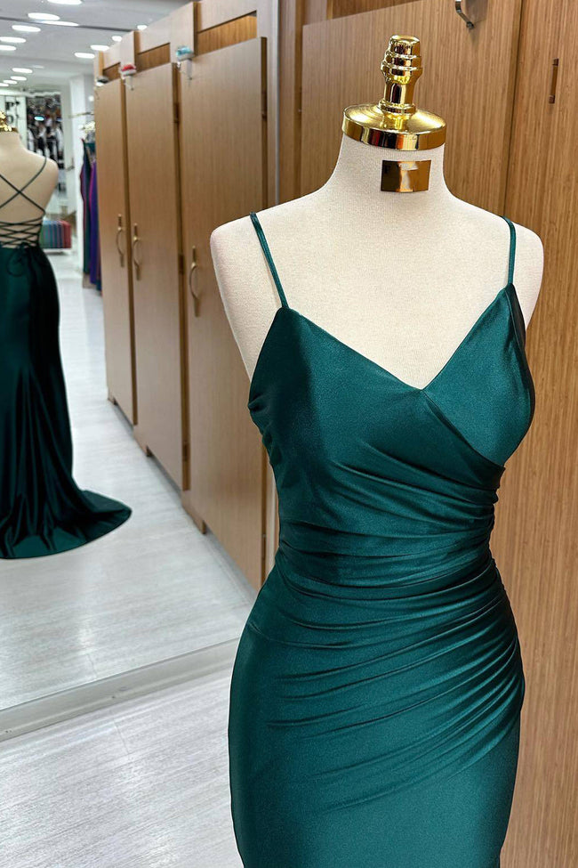 Dark Green Mermaid Satin Long Prom Dress Main Image