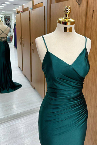 Dunkelgrünes langes Ballkleid aus Satin im Meerjungfrauenstil