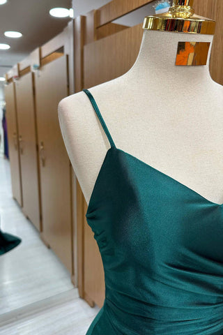 Dunkelgrünes langes Ballkleid aus Satin im Meerjungfrauenstil