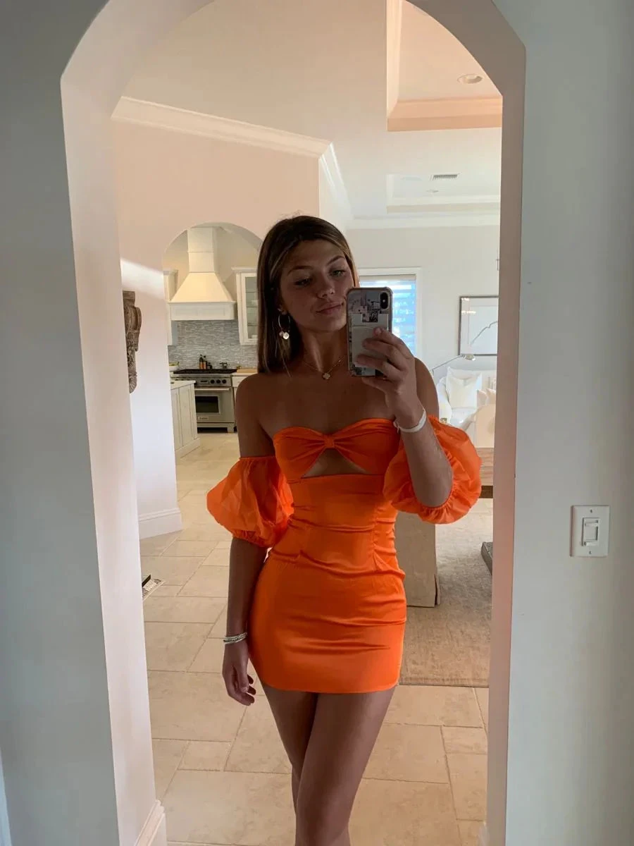 Sexy Orange Bodycon Dress Orange Homecoming Dress Y2993 by simplepromdress