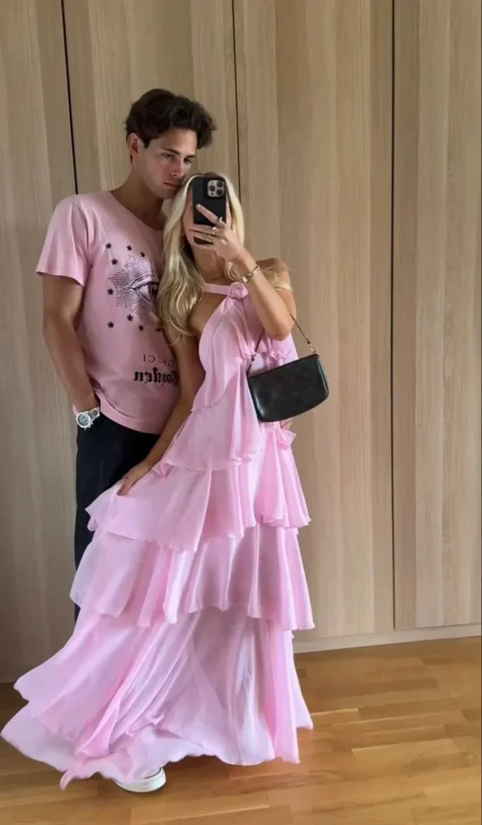 Women's Pink A-line Tiered Prom Dress Pink Backless Evening Dress Y4532 by simplepromdress