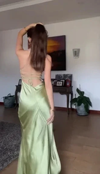 Simple Green Spaghetti Straps High Slit A Line Evening Dress Backless Prom Dress Y8433 by simplepromdress