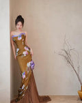 Vintage Satin Print Mermaid Evening Dress Strapless Long Prom Dress Y8545 by simplepromdress
