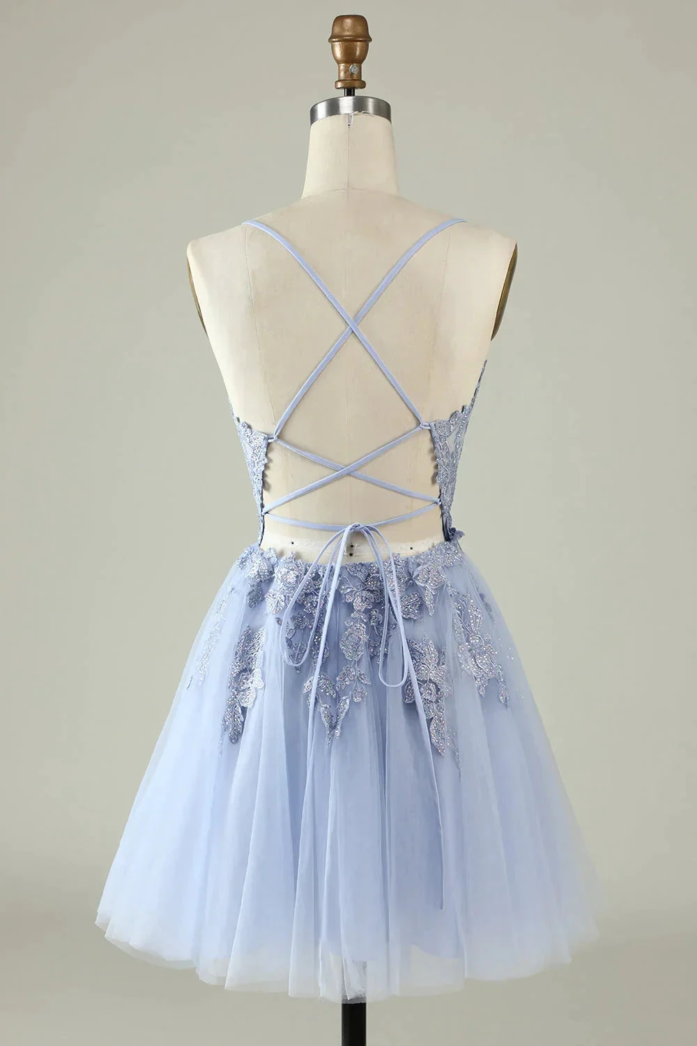 A Line Spaghetti Straps Light Purple Short Homecoming Dress with Appliques Y2671 by simplepromdress
