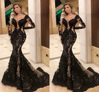 modest black prom dresses long sleeve lace appliqué elegant evening gown formal dresses S11019 by simplepromdress