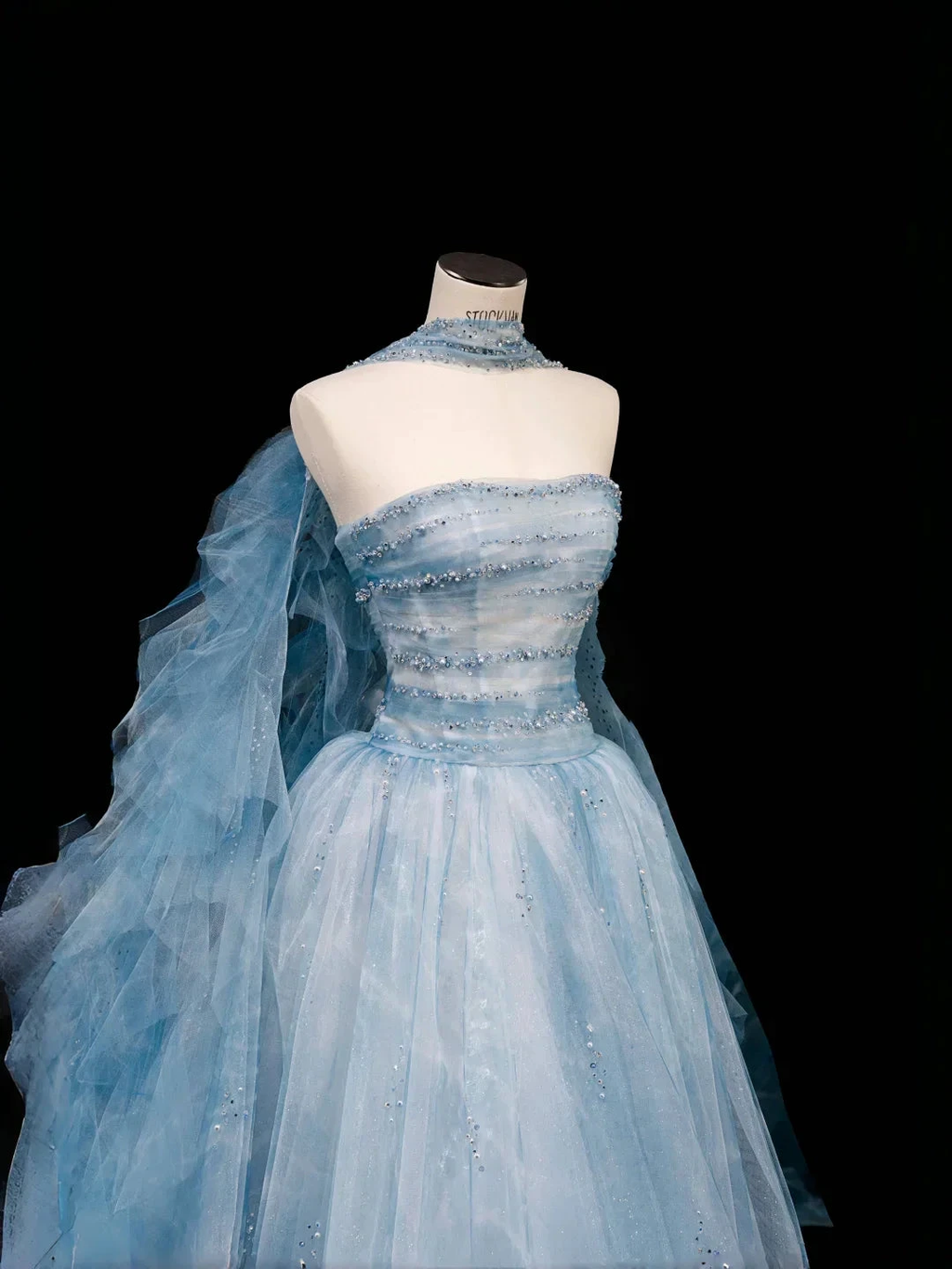 Dream Blue Tulle Beaded A Line Prom Dress Long Evening Dress Y8691 by simplepromdress