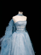 Dream Blue Tulle Beaded A Line Prom Dress Long Evening Dress Y8691 by simplepromdress