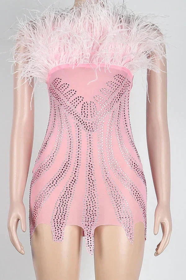 Rhinestone Girly Fluffy Mini Dress Pink Dress Short Homecoming Dress Y781 by simplepromdress