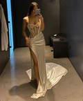 White One Shoulder Long Prom Dress With High Split Sexy Evening Dress Y189 by simplepromdress