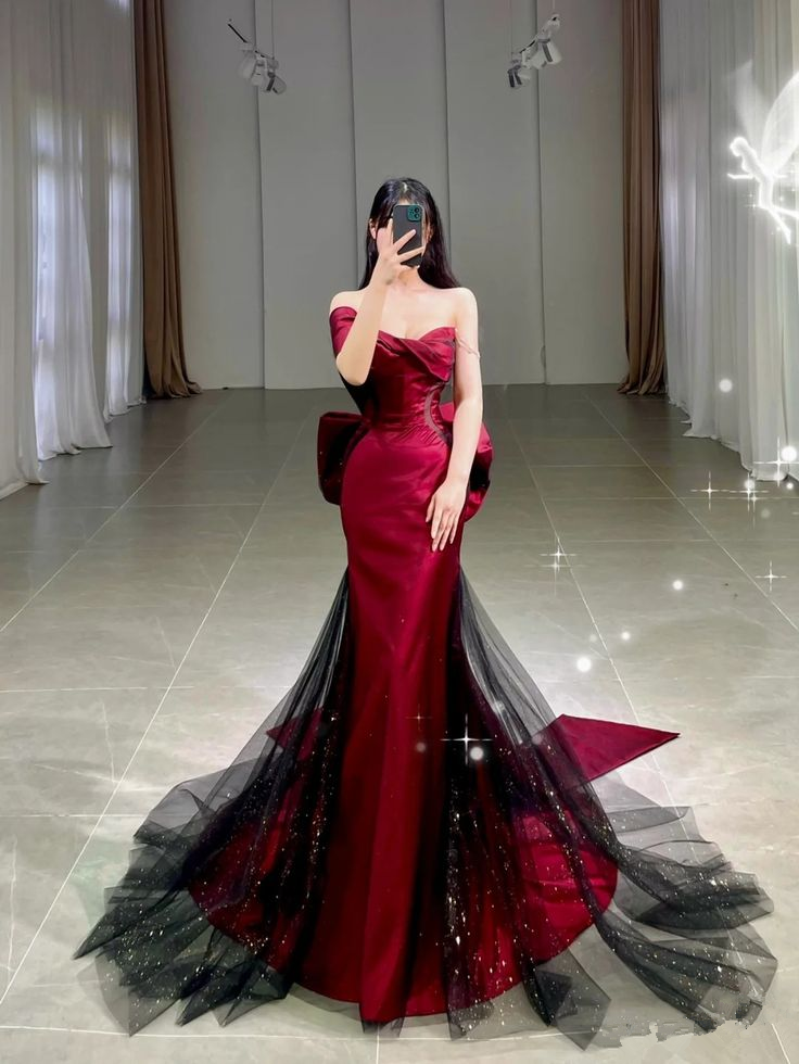 Romantic Off The Shoulder Burgundy Evening Dress Reception Dress Y4416