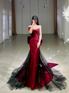 Romantic Off The Shoulder Burgundy Evening Dress Reception Dress Y4416