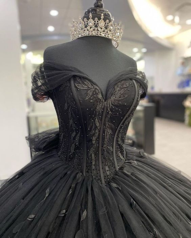 Schwarzes Quinceañera-Kleid, Schwarzes Ballkleid, Sweet 16-Kleid Y1447