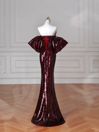 Charming Burgundy Off The Shoulder Sequins Mermaid Prom Dress Evening Dress Y8639 by simplepromdress