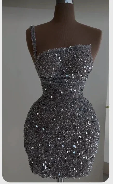 Sequin Short Homecoming Dress Silver Party Dress Y60 by simplepromdress