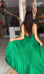 Green Spaghetti Straps Pleated V Neck Party Prom Dress A Line Evening Gown Y7958 by simplepromdress