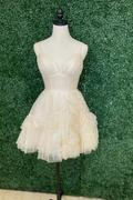 Ivory Straps A-line Short Ruffles Homecoming Dress Y2778 by simplepromdress