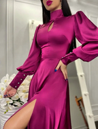 A-line Puff Sleeves Long Evening Dress With Split Y7015 by simplepromdress