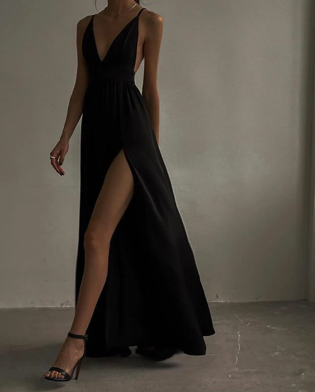 sexy black long prom dress evening dress Y52 Hover Image