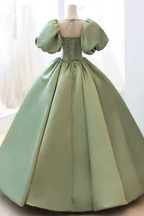 Satin Ball Gown Long Prom Dress Short Sleeves Evening Dress Y4313 by simplepromdress