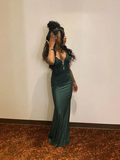 Green V Neck Mermaid Evening Dress Green Evening Gown Y6288 by simplepromdress
